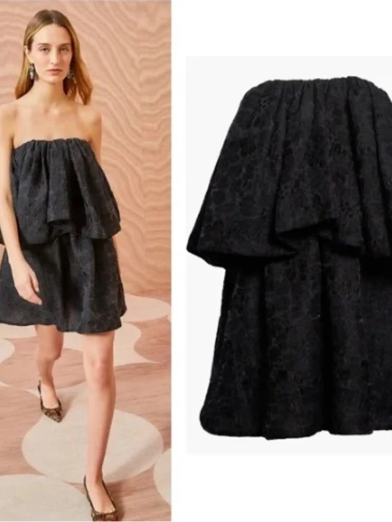 Ulla Johnson Black Strapless Tiered Lace Mini Dress Oui